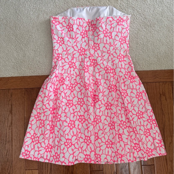 $268 Lilly Pulitzer Strapless Jordan Dress Size 4 Fiesta Pink Pique Lace - Picture 2 of 11